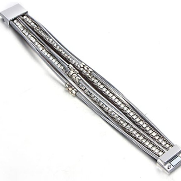 Wrap-Around Crystal Rhinestone Leather Bracelet - Picture 6 of 6